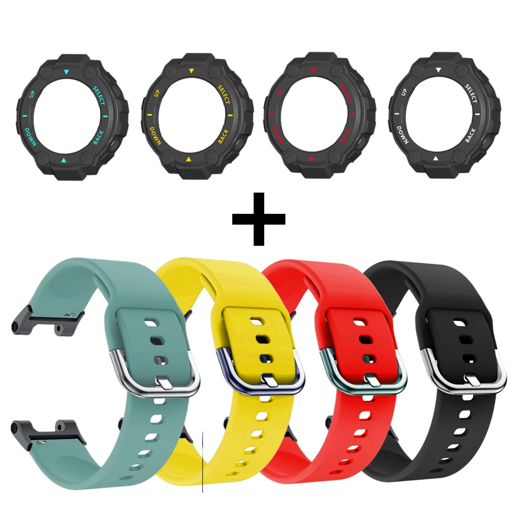 

2in1 Packaging Strap+Case For Xiaomi Huami Amazfit T Rex 2/T-rex Pro TPU Silicone Protector Cover Sport Smartwatch Band Bracelet