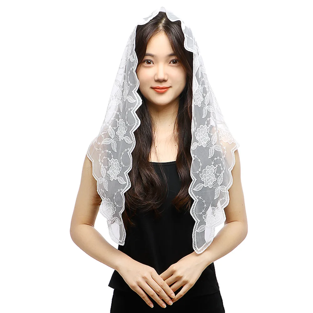 

Black White Solid Lace Hollowed Out Flower Printed Triangular Scarf for Women Fashion Elegant Headscarf Shawl Clothing Accessory