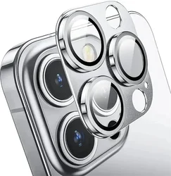 Premium Metal Camera Lens Protector Glass - Full Coverage for iPhone Pro & Mini Series (Silver)