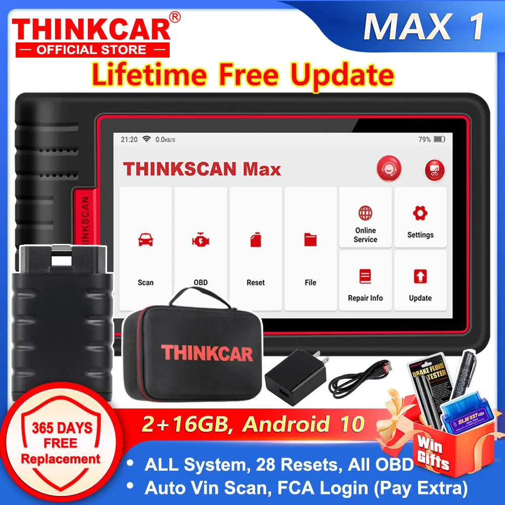 THINKCAR ThinkScan Max All Systems Car Diagnostic Tools OBD2 Scanner SAS OIL Brake 28 Resets Auto Vin Scan Lifetime free Update automotive diagnostic scanner