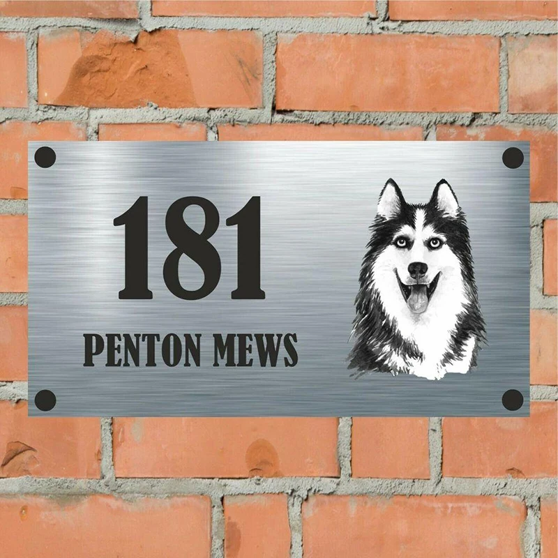 

Customized Siberian Husky Aluminium House Sign Personalised - House Number & Street Office Name Floating Backing Panel Signs