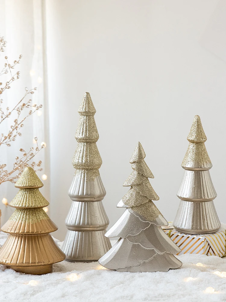 

Mini Christmas tree desktop ornaments wooden pagoda tree Christmas scene decorations