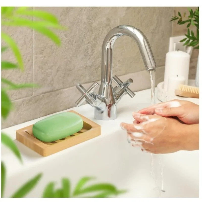 Rustic Elegant Bamboo Soap Dish Set with Self-Draining Tray