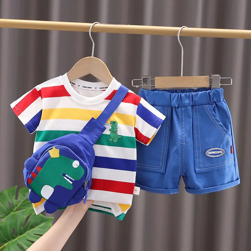 LJW 2022 Cartoon infant Suits Baby Clothing Set for Boys Girls Cute Summer Casual Clothes Set Striped Top+Shorts Kids Clothes Baby Clothing Set near me