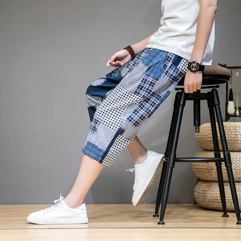 Summer Elegant Fashion Harajuku Slim Fit Ropa Hombre Loose Casual Sport All Match Cropped Pants Ice Shreds Straight Leg Shorts