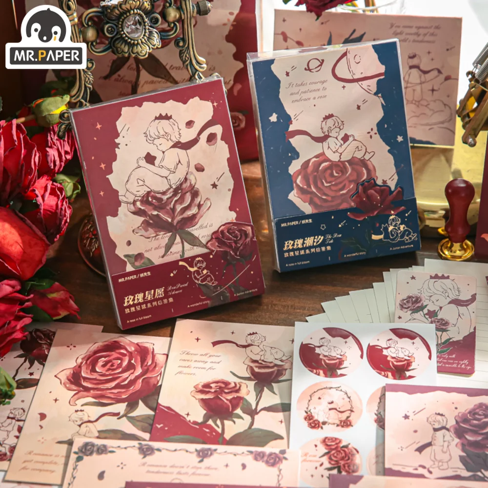 

Mr.Paper 2 Designs Letter Head Sets Retro Romantic Rose Wedding Holiday Blessing Envelope Letter Paper Bookmark Postcard