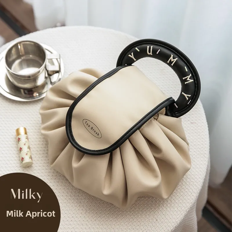 Milk apricot color丨drawstring cosmetic bag⭐Portable and waterproof