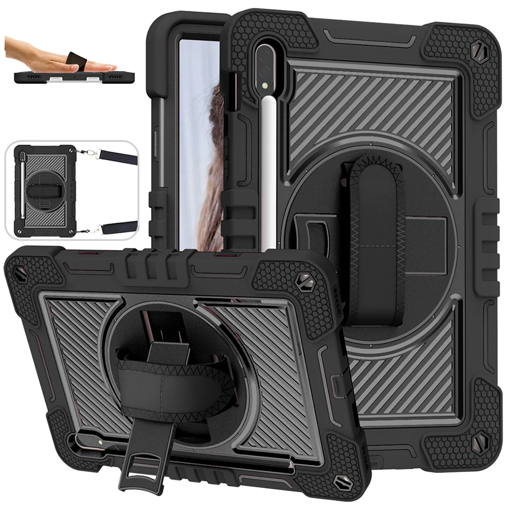 

Case for Samsung Tab S7 FE Plus 12.4 SM-T975/T735 S8 Plus Rotating Kickstand Handle Shoulder Strap Case for Tab S7 S8 11" Funda