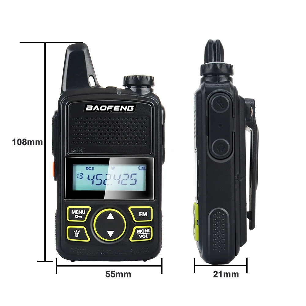 2pcs/Paired Baofeng BF-T1 Mini Pocket FM Ham Walkie Talkie UHF 400-470MHz 2W 20Ch with Earphone and 1pcs USB Programming Cable 6