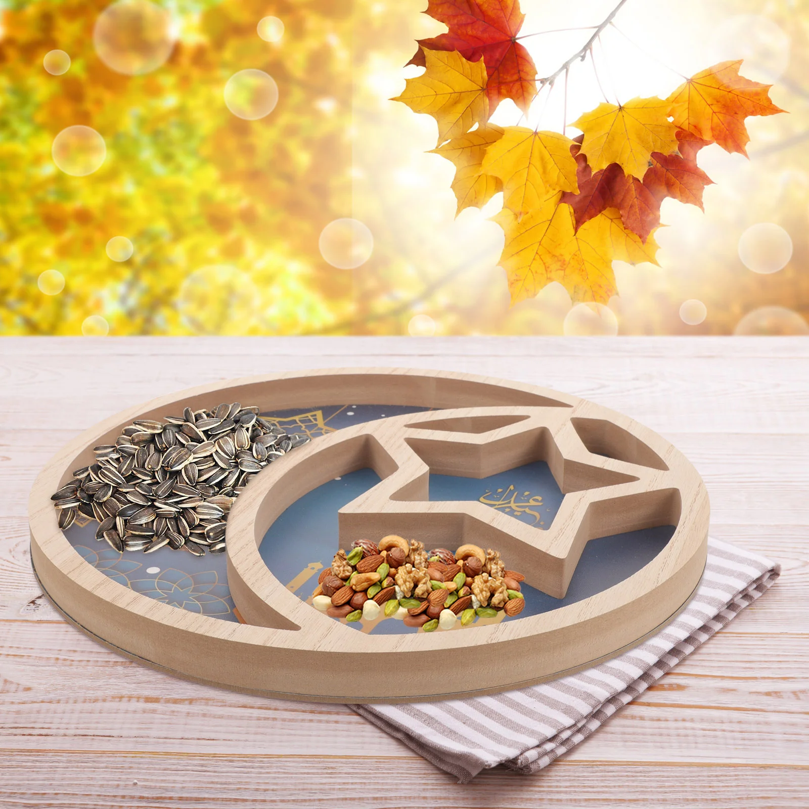 

Round Ramadan Platter Food Serving Tray Eid Star Moon Style Plate Fruit Dish