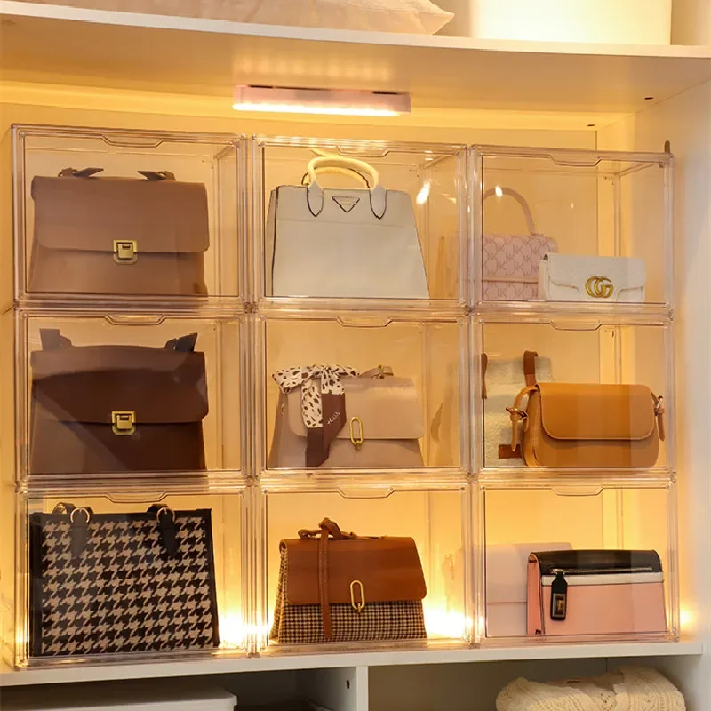 

Clear Handbag Display Case Acrylic Storage Box Collectibles Such As Figures and Perfumes Organizer Containers with Magnetic Door