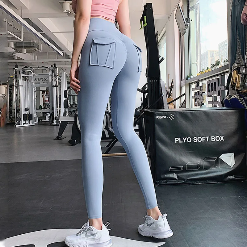 Fitness Sports Yoga Pants Gym Leggeings With Pocket Soft Hip Lift Scrunch  Butt High Waist Leggings Push Up Running Tights Women