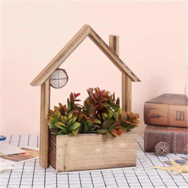 Skandináv Stílusú Falra Szerelt Fa Ház Húsos Virágcserép-Készlet Fal Függő Virágcserepfal Kosarak Otthoni Asztali Dekoráció - Image 2