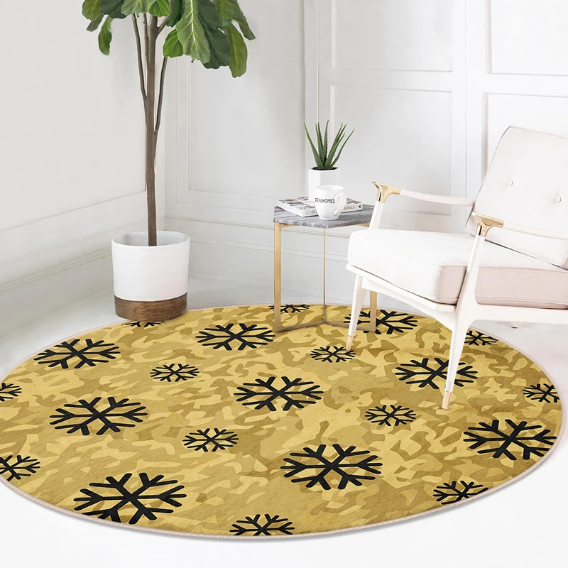 

Winter Snow Flake Christmas Circular Carpet for Living Room Rugs for Bedrooms Anti Slip Kitchen Floor Mat Decor for Aesthetic