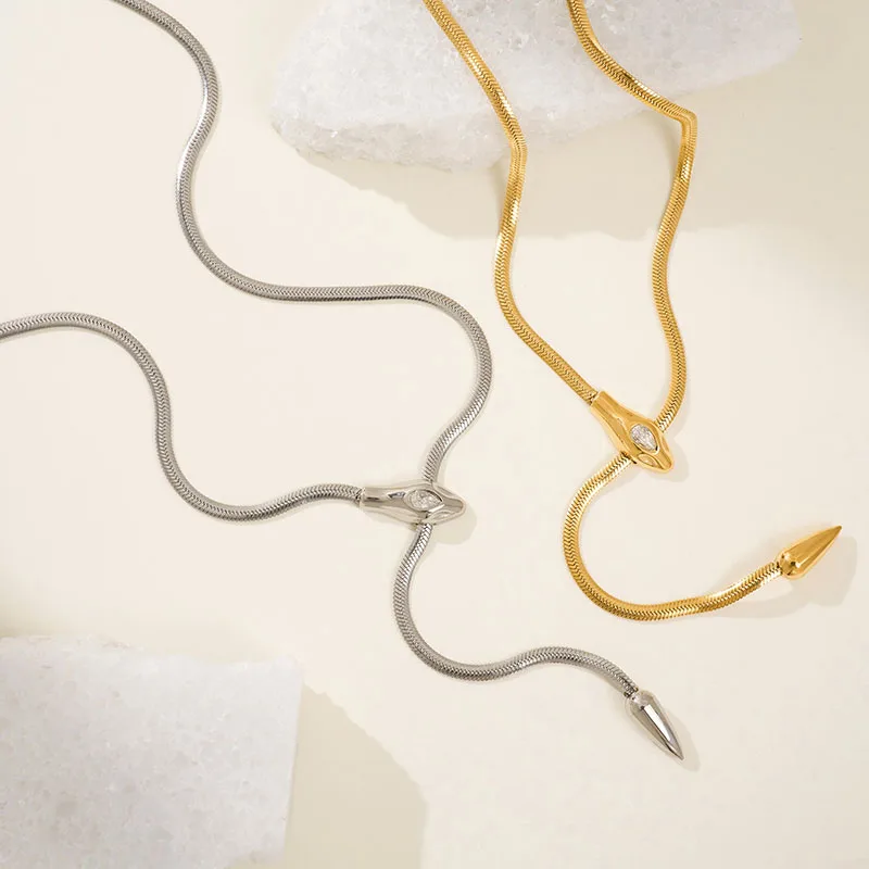 Cz Stein Tennis Kette Schlange Halsketten für Frauen Edelstahl zierliche Halsketten elegante Edelstahl Schmuck nicht trüben