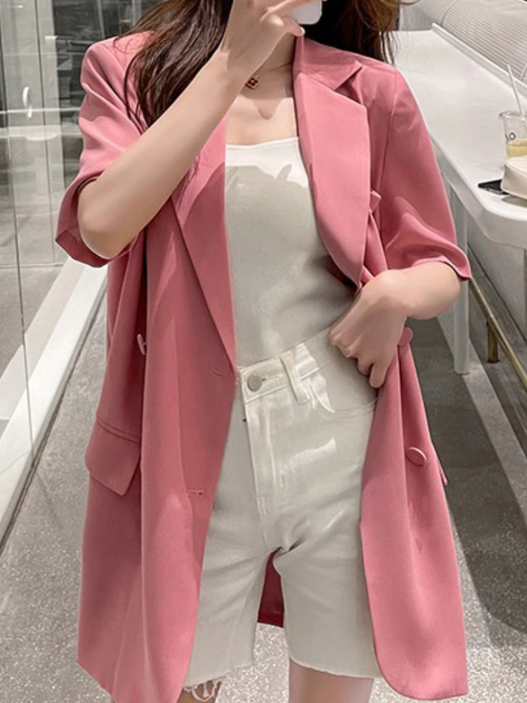 

Women Summer Elegant Casual Blazer Jackets Ladies Loose Vintage Business Party Coat Femme Fashion Korean Solid Formal Clothes
