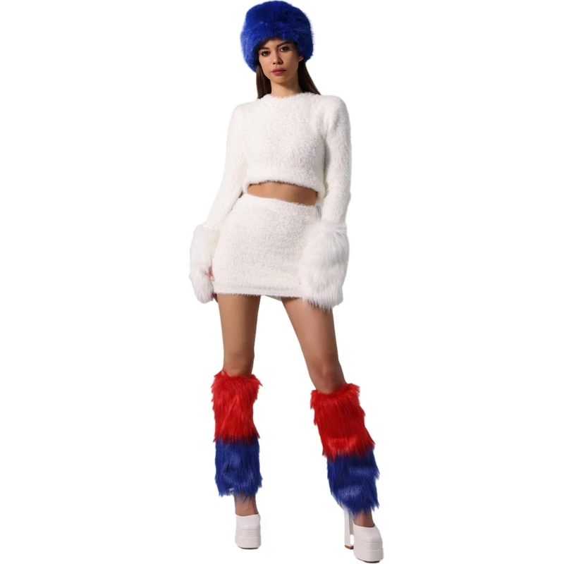 New Woman Plush Russian Hat with Leg Warmer Sexy Plush Wrist Cuffs for Masquerade