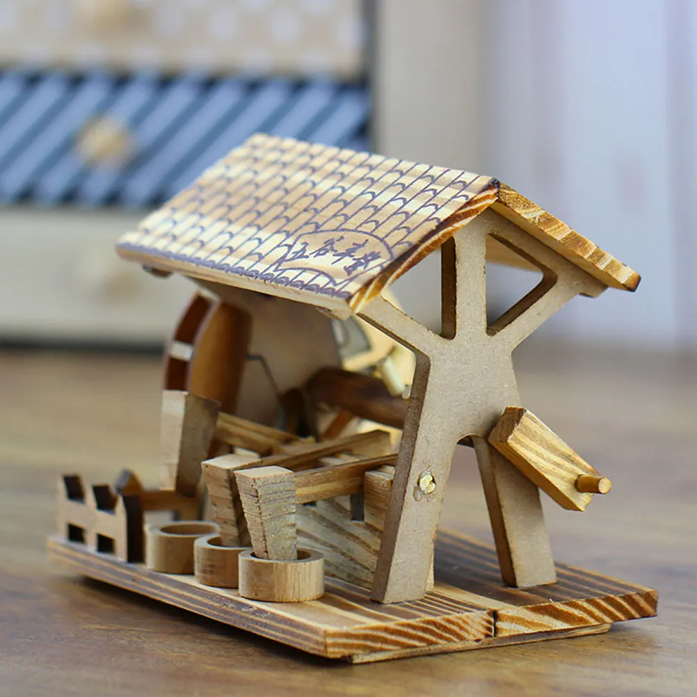 Hand Crank Water Wheel Ornament Wooden Mini Desktop Craft For Home Office Bar Decor Rustic Country Style Watermill 5