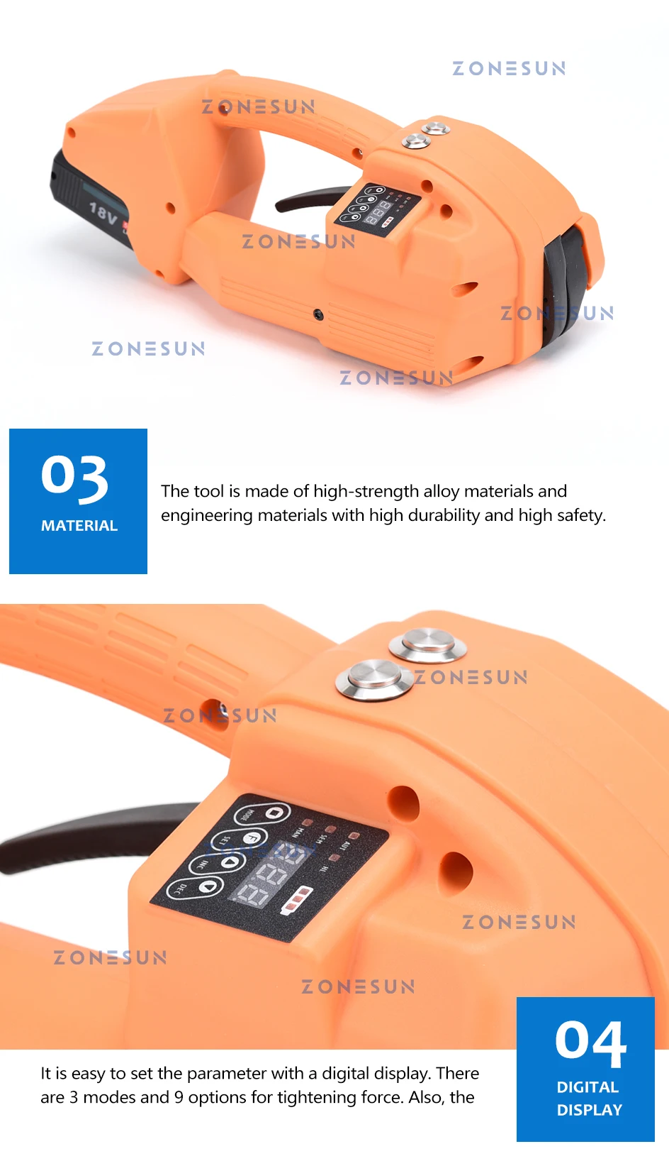 ZONESUN Handheld Battery Power PP/PET Strapping Machine ZS-PQ2