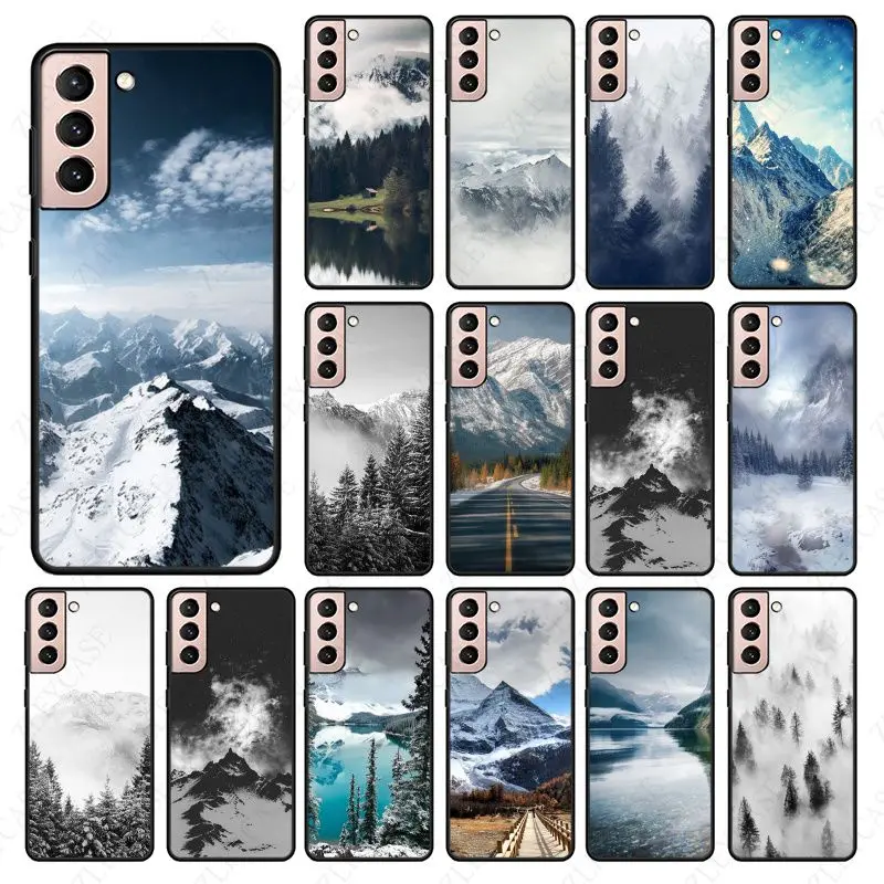 Black White Pine Tree Forest Mountain Peak Mist Cover Per Samsung Galaxy S21Plus S20Fe S20Ultra S21Fe S22 S10Plus S23Ultra Custodie