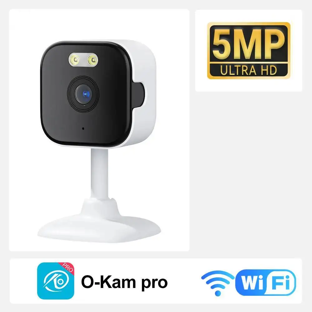 5-мегапіксельна HD Wi-Fi камера відеоспостереження, міні-камера для домашнього відеоспостереження, нічне бачення, двосторонній аудіо зв'язок, виявлення людини, O-KAM 2MP IP CAM