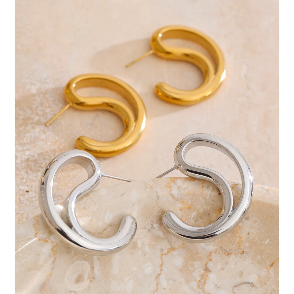 Yhpup Earrings Stainless Steel Geometric Hollow