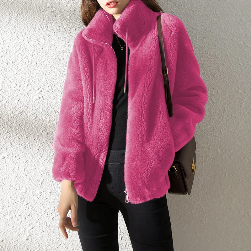 

Fluffy Faux Fur Coat Parka Femme Winter Warm Coats Zipper Long Sleeve Jackets For Women Korean Parkas Green Red Fashion New