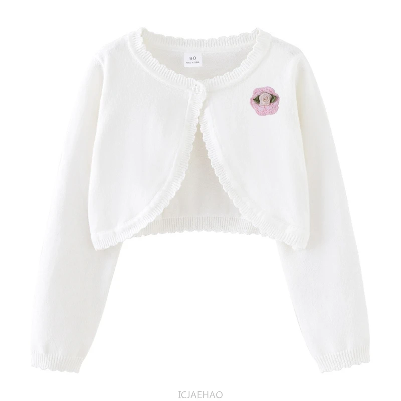 십대 소녀 의류 2025 한국 스타일 수제 경량 니트 숄 어린이 소녀 심플 의상 꽃무늬 키즈 가디건 여름