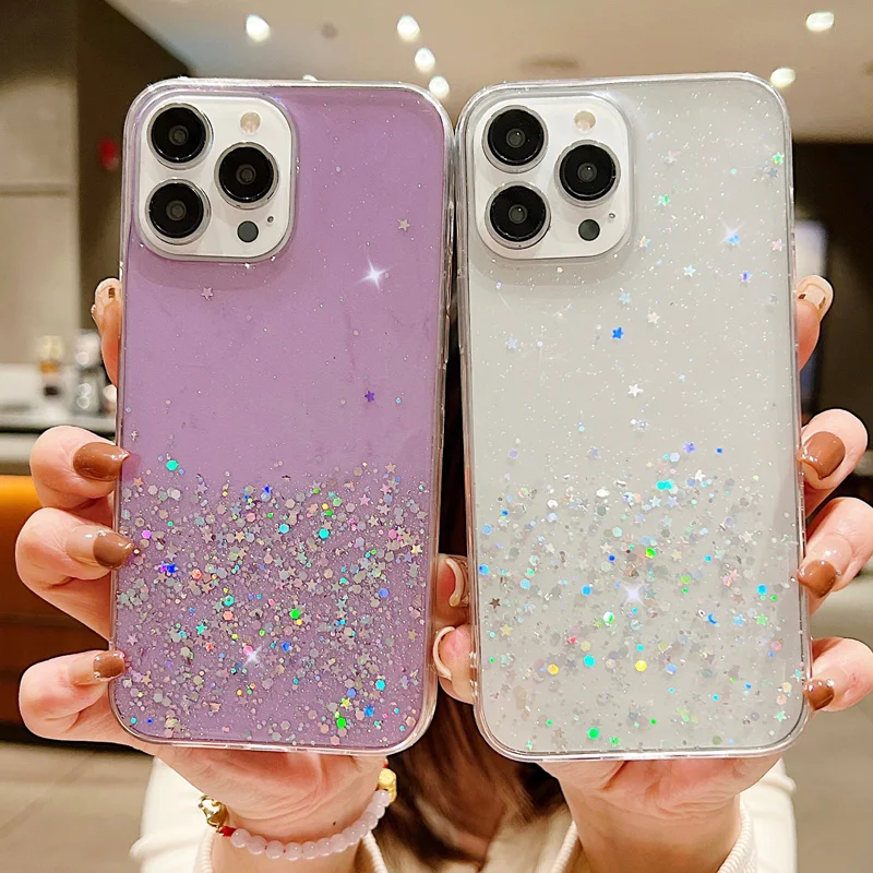 Etui Glitter Star Sequins Clear Case do Redmi Note12 Pro Xiaomi pocoX5 Pro civi2 13lite 12T pro Miękki silikon epoksydowy_voghion.com