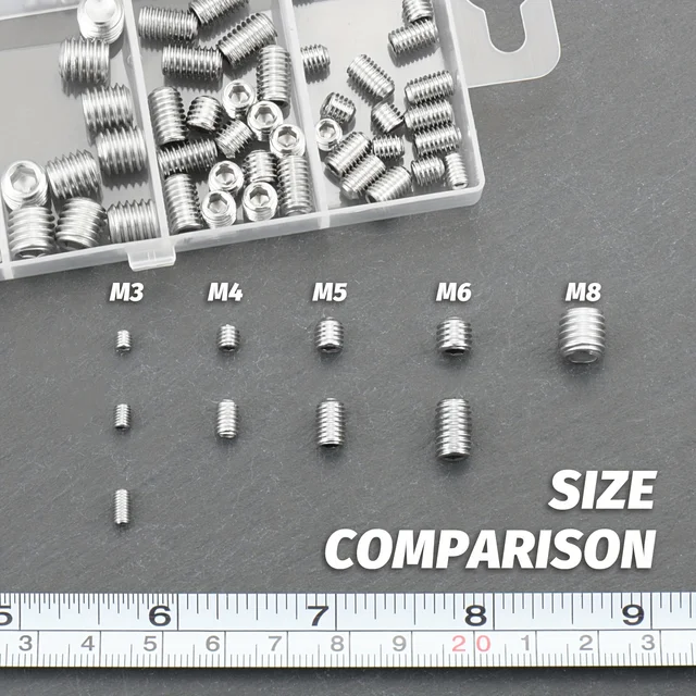 100 ชิ้นชุดสกรู Assortment Kit M3 M4 M5 M6 M8 พร้อมปุ่มอัลเลน 304 สแตนเลส Grub สกรูสําหรับติดตั้งลูกบิดก๊อกน้ําและอื่นๆ 4