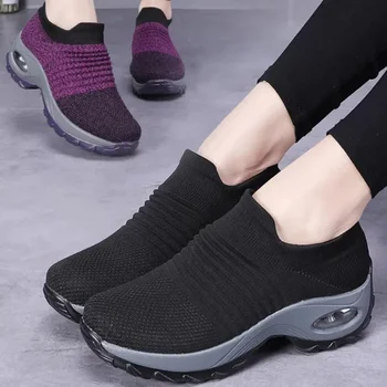 أحذية نسائية شبكية لزيادة الطول، مريحة ومسامية، تصميم فاخر، شكل قدم تصحيحي، نعل مضاد للانزلاق، أحذية مشي