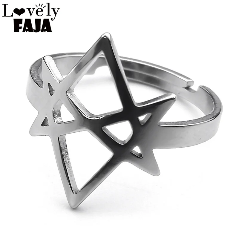 Unicursal Hexagramm Edelstahl Ring Frauen Männer Silber Farbe Hohl Religiöse Symbol Finger Ringe Spirituelle Schmuck R23S03