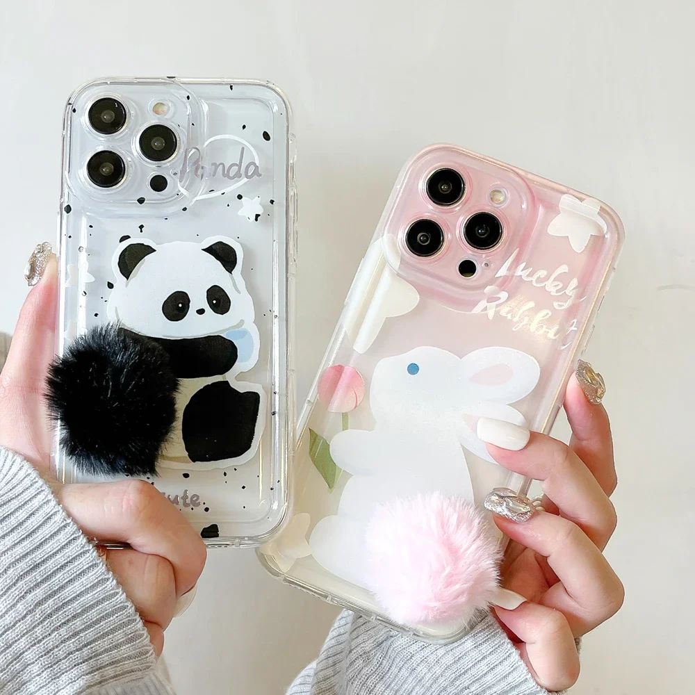 

For Huawei P70 P60 P40 Lite P30 Pro Nova 9 SE 11 10 Y70 Y90 3D Fur Tail Cartoon Soft Phone Case for Honor X6 X7 X8 X9A 50 70 90