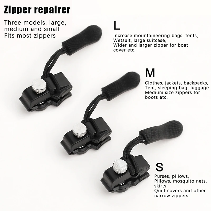 3 Different Size Zipper Repair Kit Universal Instant Fix Zip Replacement Bad Buckle DIY Sewing Tools