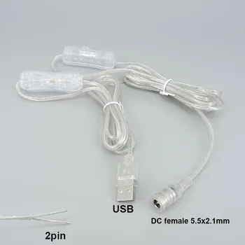 LED 조명 스위치 단추 투명 USB DC 5V, 12V, 5.5x2.1mm, 암 전원 케이블, 5.5*2.1 커넥터, 네온 램프용 ON OFF, 2M, 22AWG