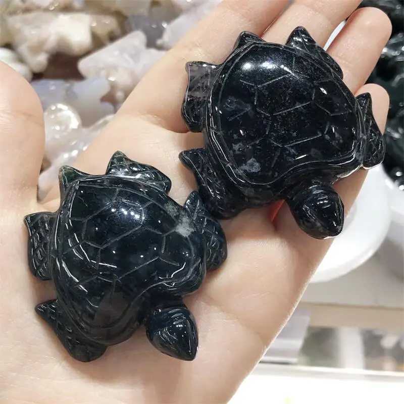 Piante D'Acqua Di Cristallo Naturale Agata Di Muschio Pezzi Intagliati Tartarughe Marine Regali Di Hallowee Decorazioni Per La Casa Feng Shui 1 Pz