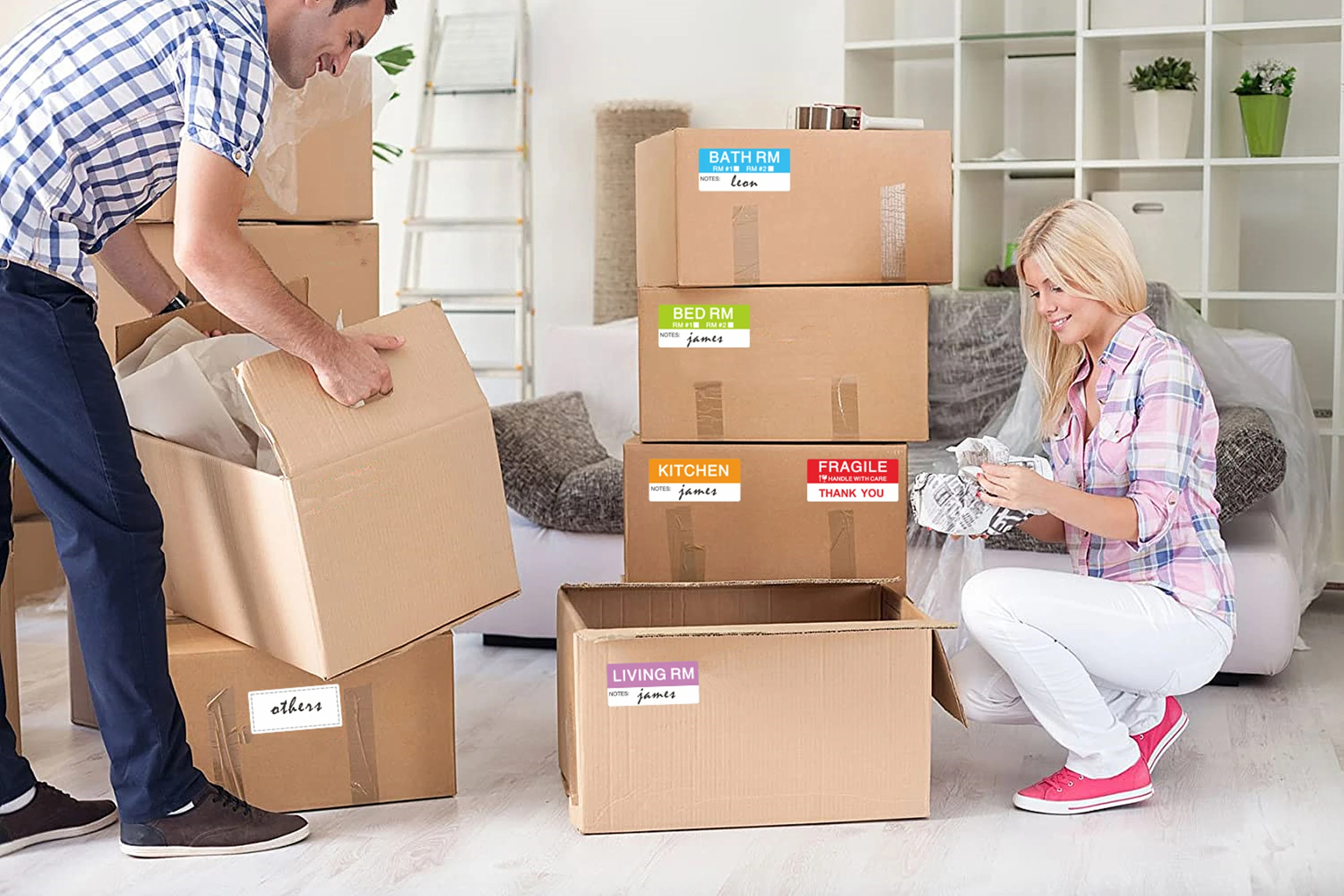 42x90mm Large Home Moving Labels for Boxes Apartment Moving Helper 6 Different Packing Fragile Labels Blank Furniture