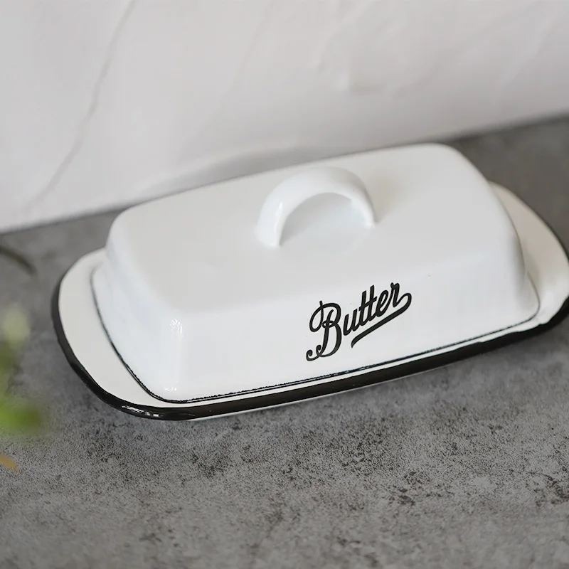 Enamel Butter Plates Snack Tray Dinnwerware Sets Serving bakjes met deksel butter dish with lid platos butter storage box