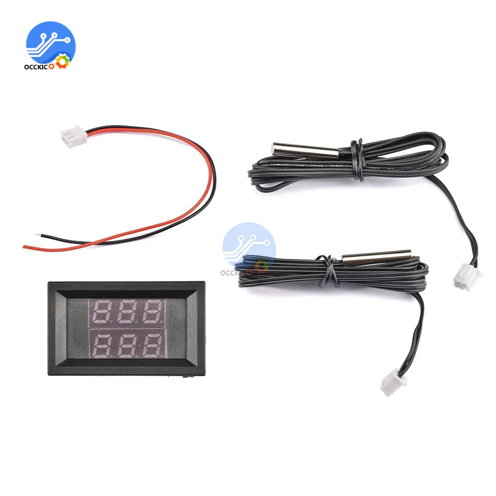Temperature Humidity Sensor Temperature Humidity Meter Infrared Thermometer Mini Dual Display Digital Thermometer W/ Dual NTC Waterproof Metal Probe Temperature Sensor Tester for Car Room Indoor 4V-28V