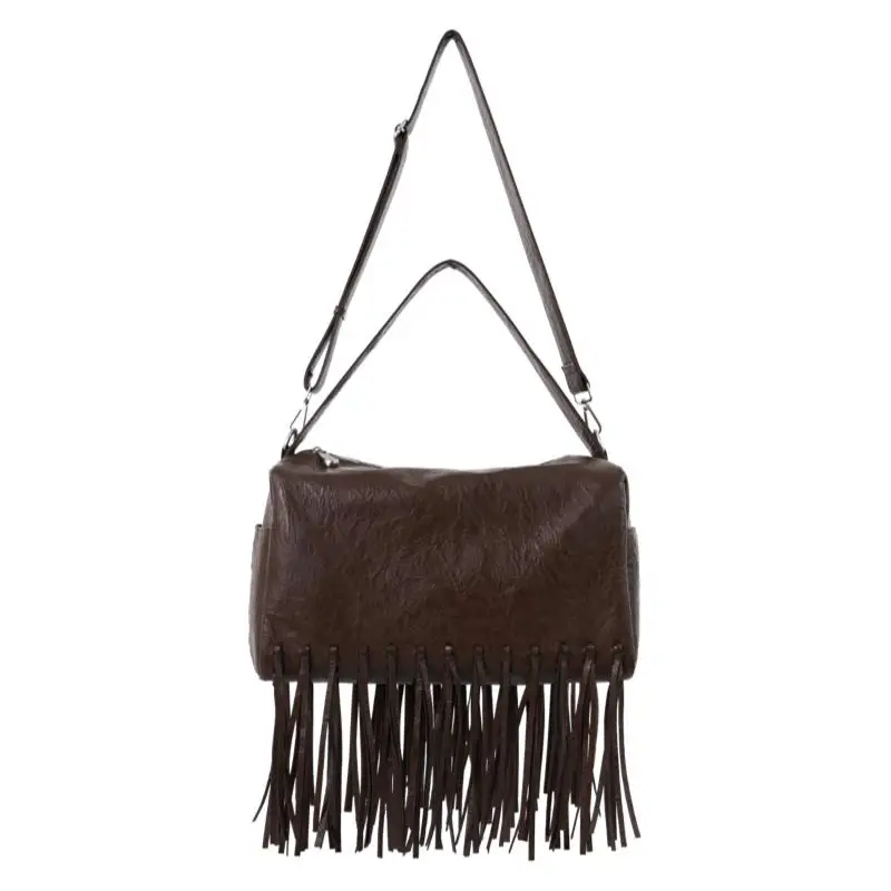 thumbnail image 1 of Bolso de hombro LinDeJuan con borlas cuadradas horizontales estilo motocicleta retro americano, 1 of 5