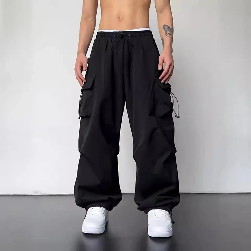 American Style Casual Pants Cargo Trousers High Street Drawstring Workwear Trendy Loose Versatile Straight Wide-Leg Casual Pants 3