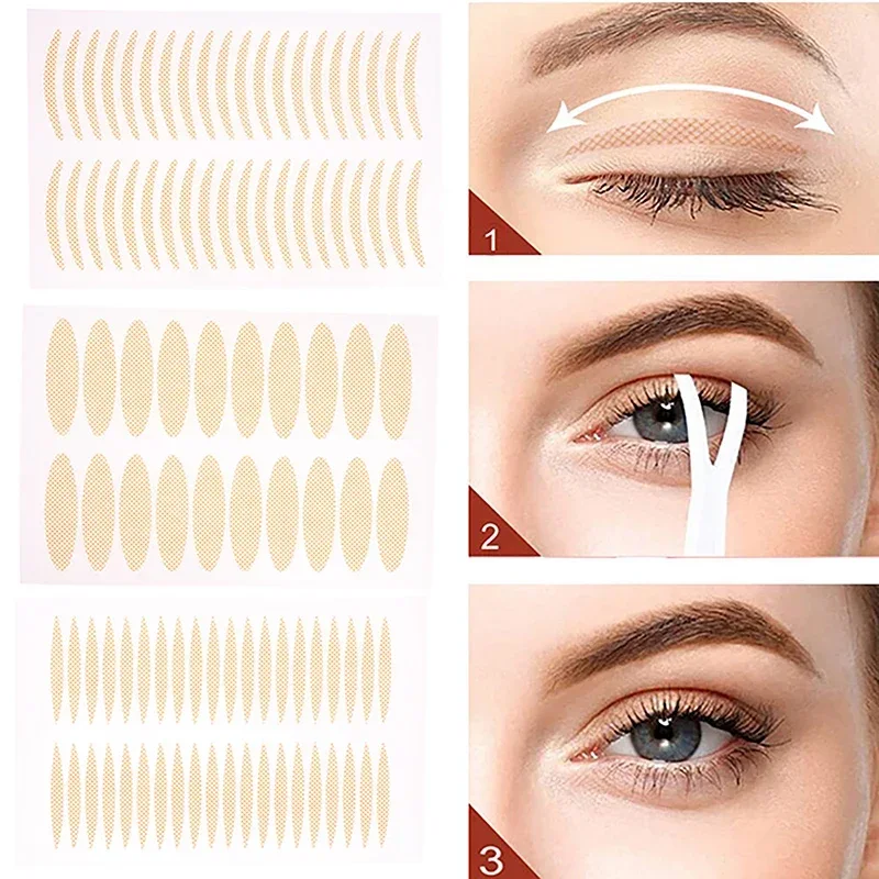 400pcs/lot Lace Mesh Eyelid Stickers Natural Double Eyelid Tape Big Eyes Lift Strips Non-marking Makeup Self-adhesive Eyes Tools double fold eyelid tape