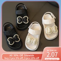 Summer Baby Girl Sandals Sequins Bow Pearl Rhinestone Princess Toddler Soft Sole Fashion Flat Heel Beach Kids Water Shoes 여아샌들 6