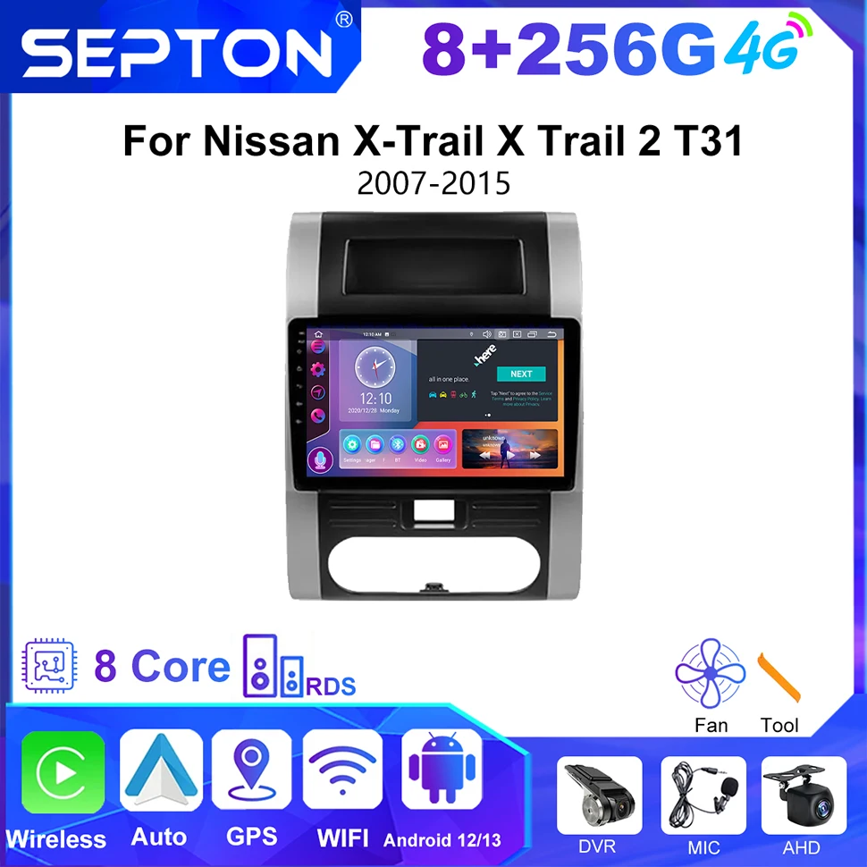 

SEPTON Car Radio for Nissan X-Trail X Trail 2 T31 2007-2015 Android 12 Auto Car Multimedia Player GPS CarPlay Stereo 4G 2Din