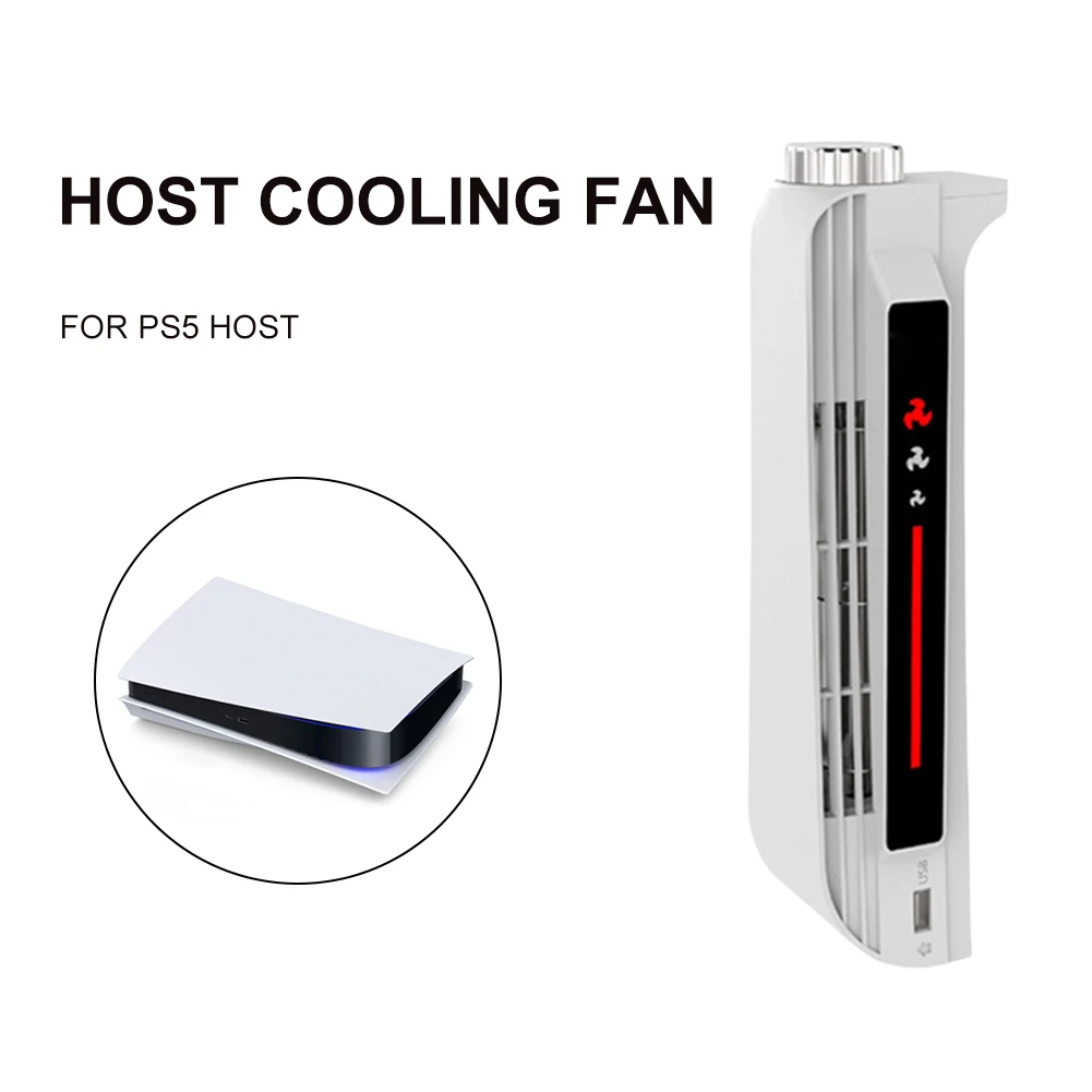Console Host Cooling Fan for PS5 with Fan Level Indicator Light Extended USB Interface Game Console USB Cooler for Playstation 5