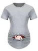 Hello Month & Cartoon Character Print Maternity T-Shirt, Round Neck Short Sleeve Pregnant Women's Top For Pregnancy Announcement 1