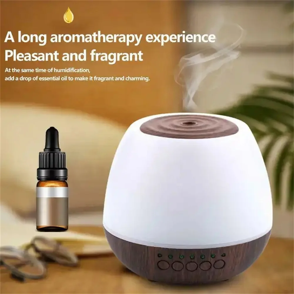 USB Bluetooth Speaker Aromatherapy Diffuser Essential Oil Air Humidifier Wood Grain 7 Color Changing Lights Timer 450ml for Home