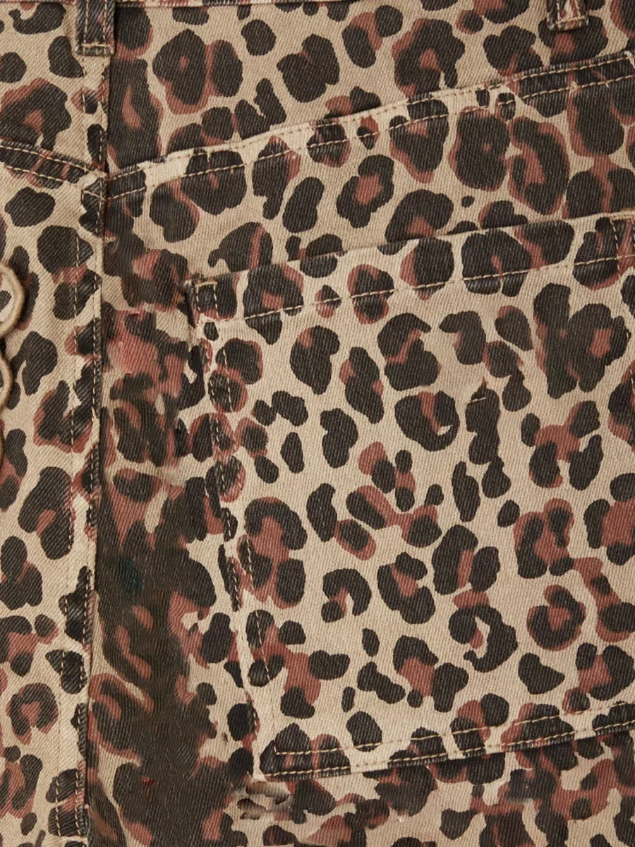 Wolfeel Retro Leopard Print Shorts Women Fashionable High Waisted Knee Casual Pants New Street Style Female Pocket Loose Shorts