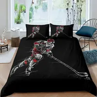 Ice Hockey Duvet Cover Set Boys Puck King Size Sports Games Theme Bedding Set For Kids Youth Adult Men Winter Match Quilt Cover 2