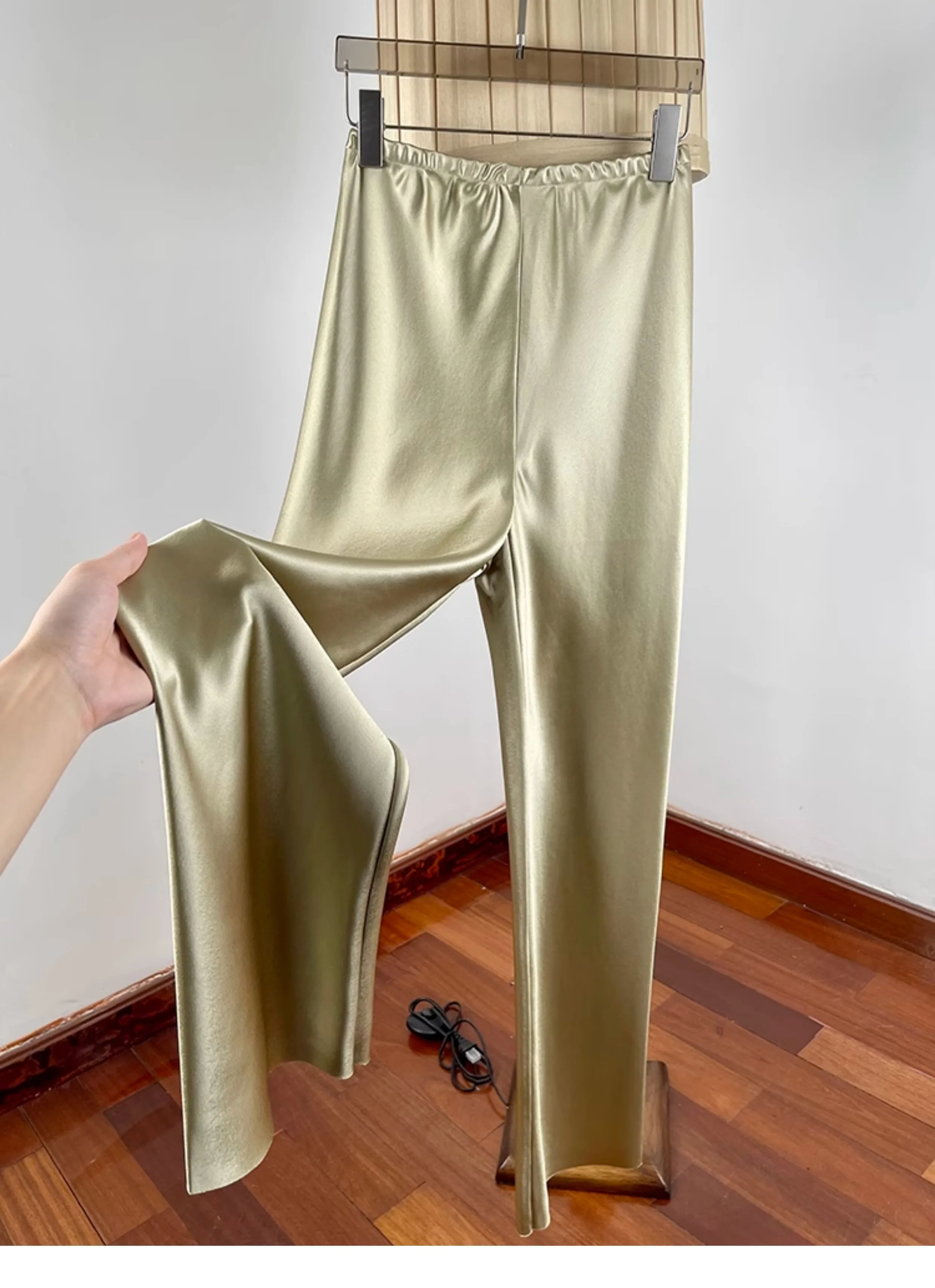 Minimalist and laid-back acetate satin straight-leg casual pants for women! Comfortable air pants, wide-leg pants, floor-length